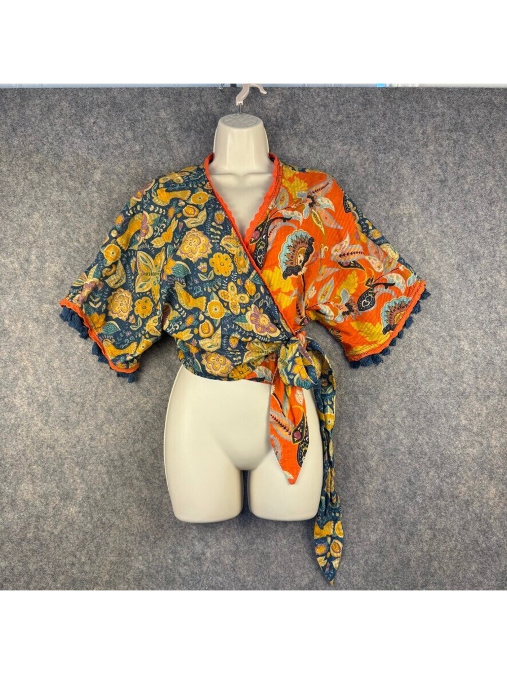 Anthropologie NWT Letmebe Tasseled Floral Wrap Top Size XL Boho Cottagecore 444